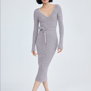 Aritzia Belted Henley Midi Dress— Heather Dove Gray XXS